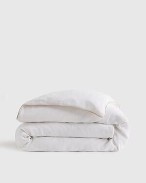 Quince European Linen Piped Duvet Cover White Toffee King Cal King